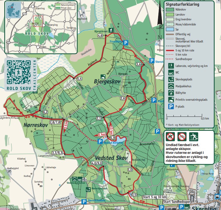 Kort over 5 og 10 km ruter